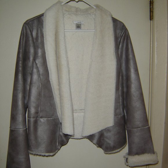 Cache Metallic Faux Shearling Open Jacket Sz L - Picture 1 of 8